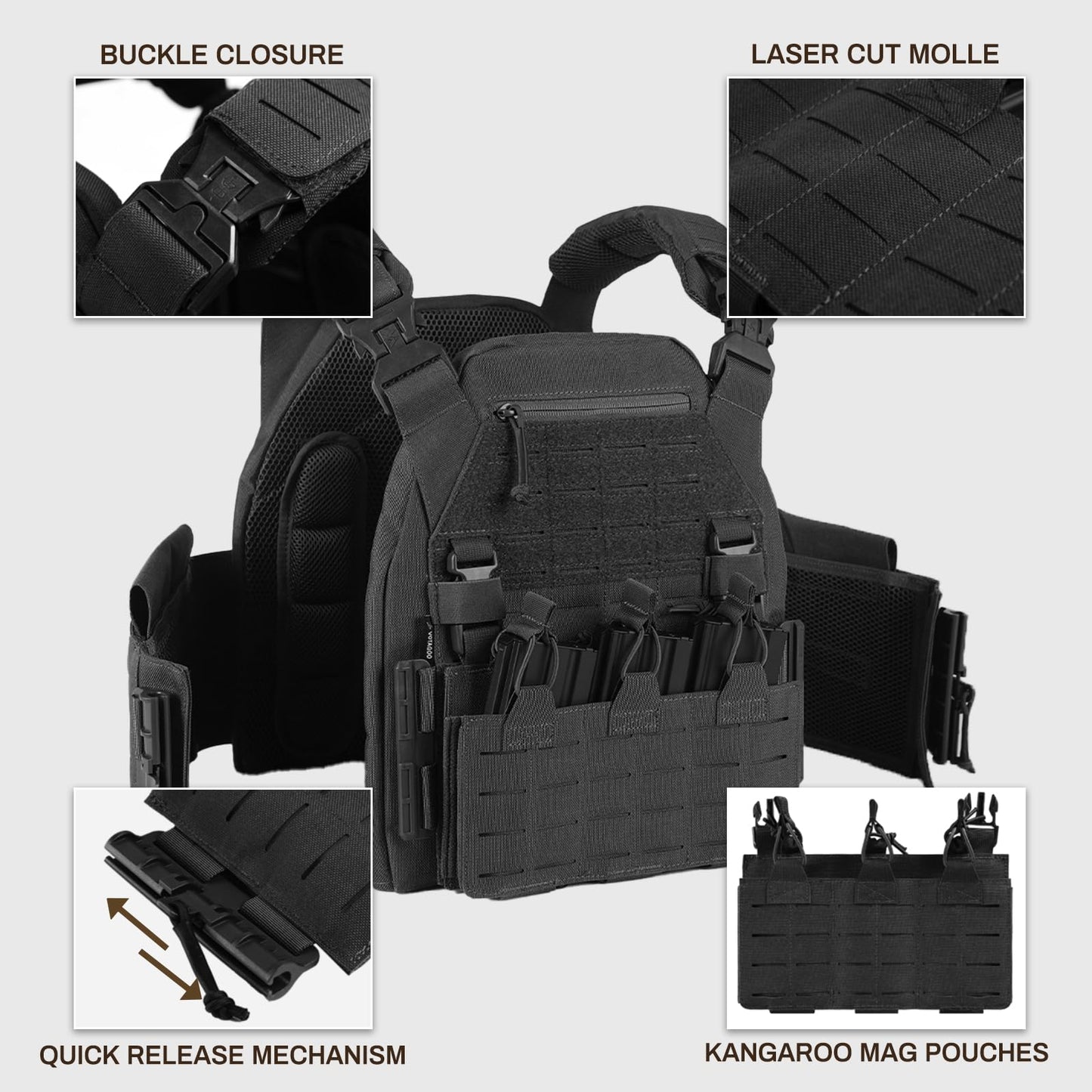 Bravery Tactical Vest - Quick Release Adjustable Airsoft Vest Lightweight Breathable Weighted Design