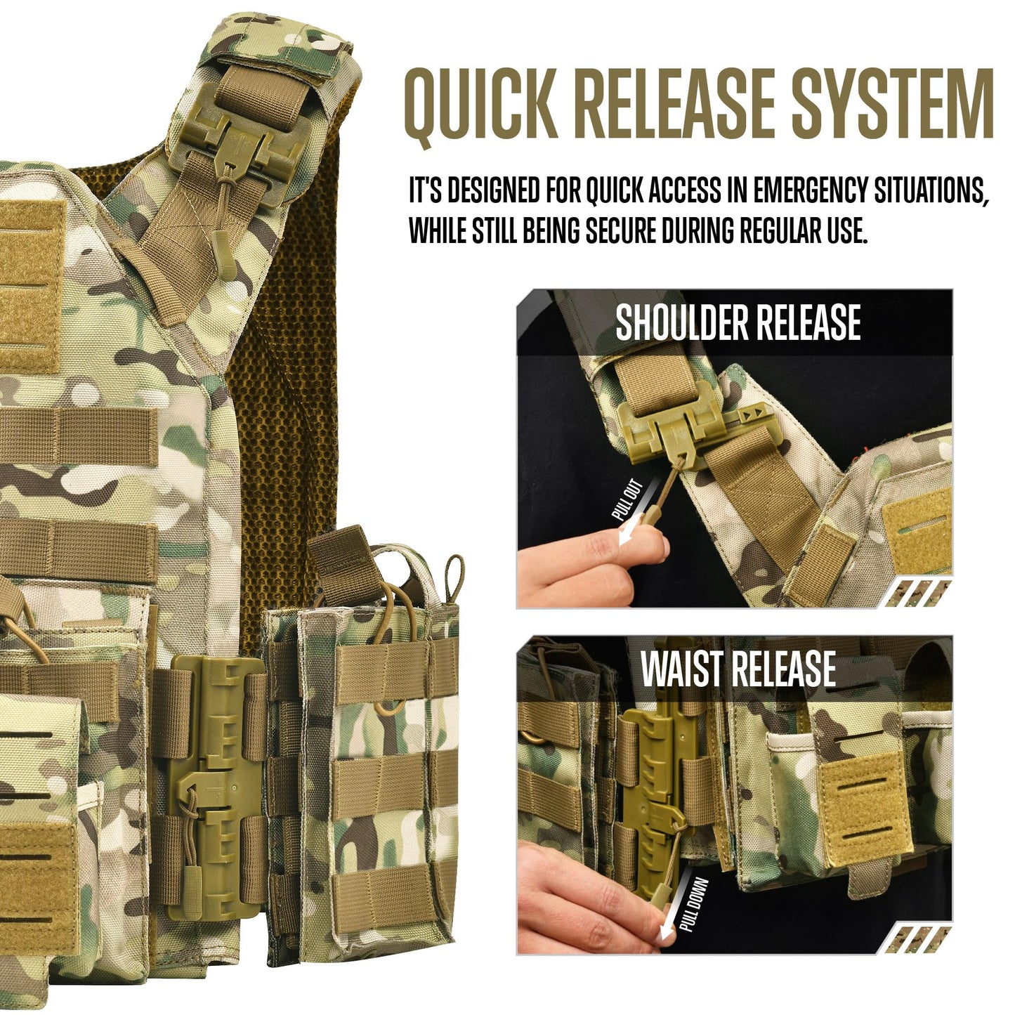 Bravery Tactical Vest - Quick Release Camo for Men Outdoor Training Hunting & Gaming