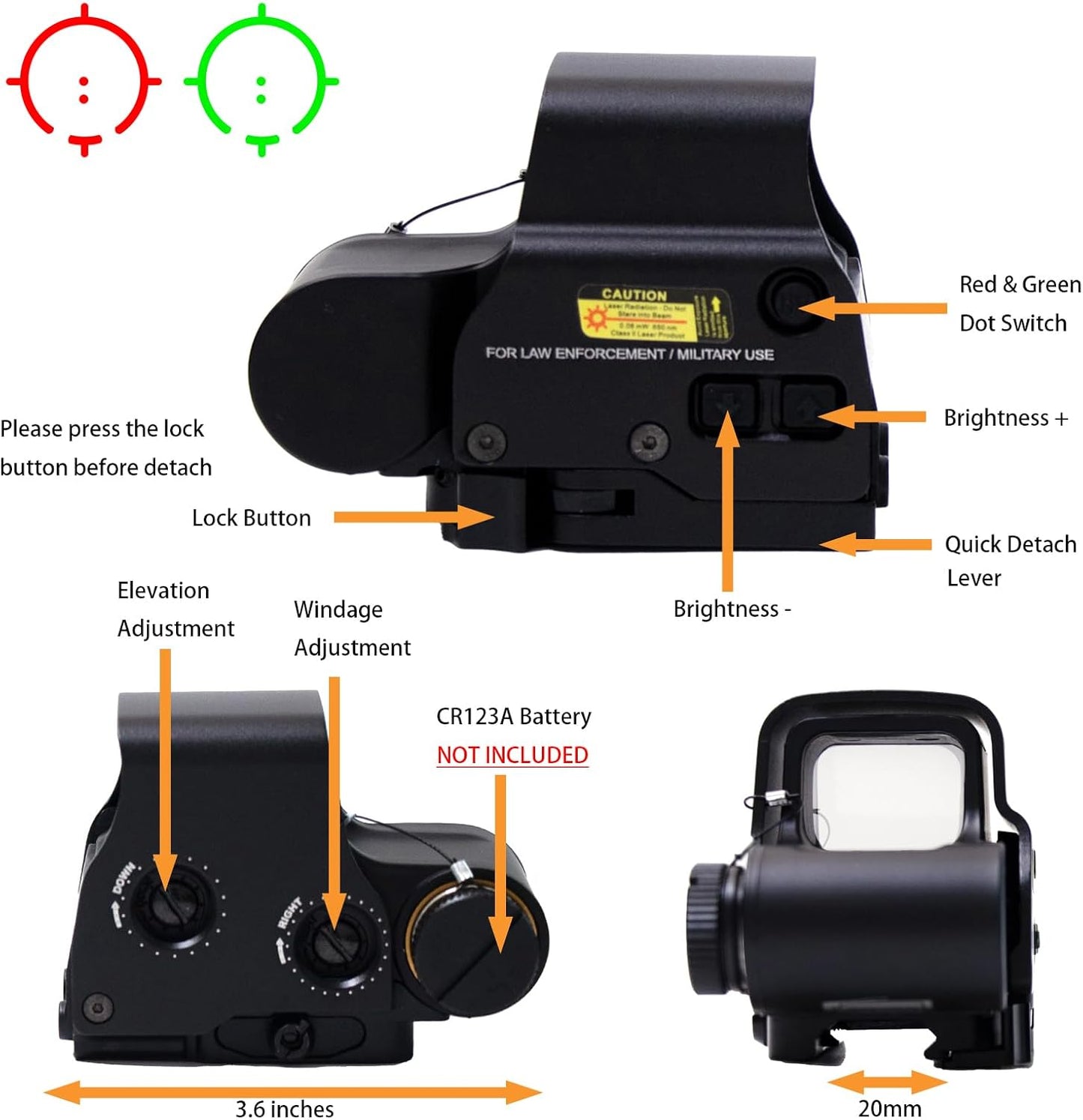 Holographic Sight 551 552 553 556 558 Red Green Dot Holo Sight Metal Scope 10 Levels Brightness Adjustment Holographic Sight