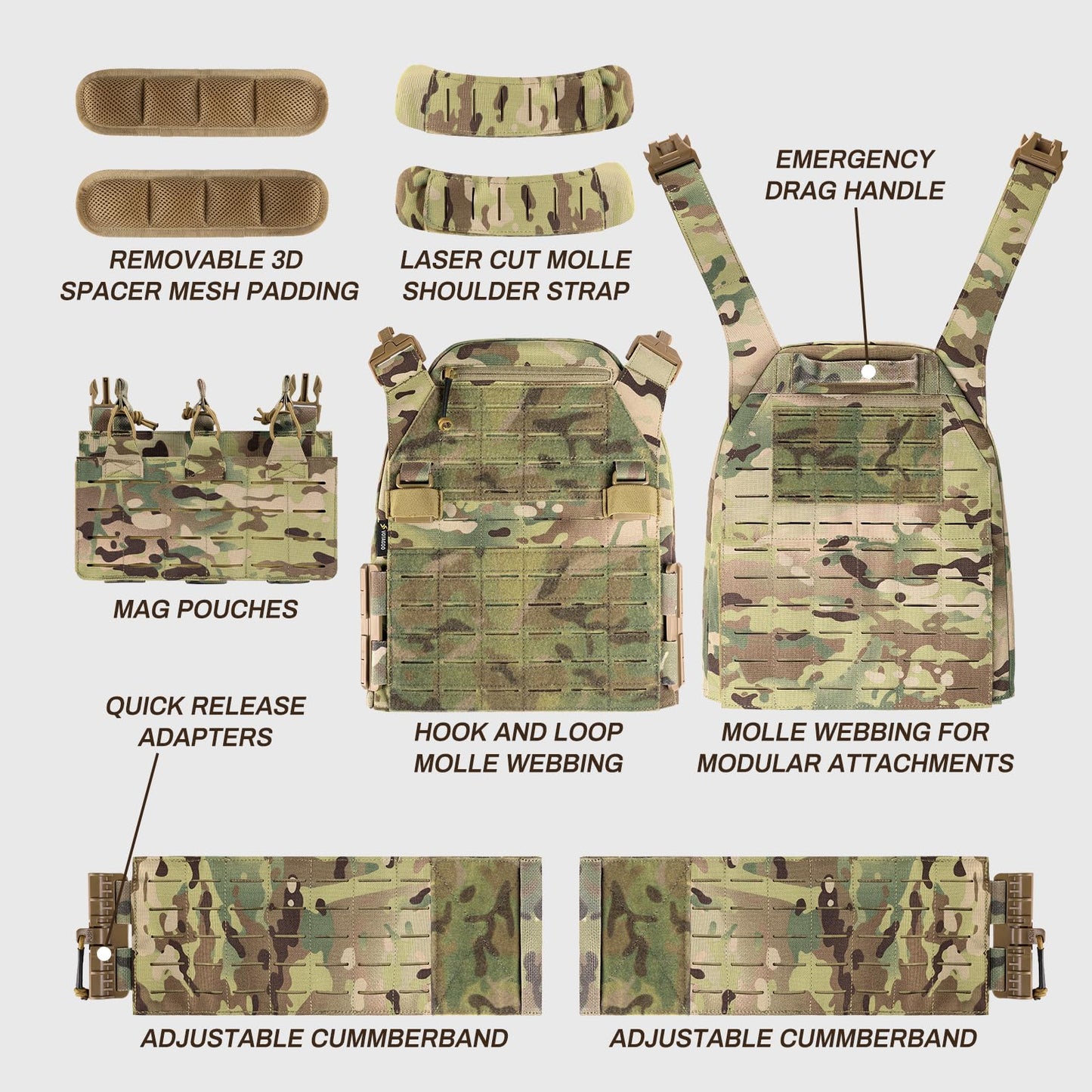 Bravery Tactical Vest - Quick Release Adjustable Airsoft Vest Lightweight Breathable Weighted Design