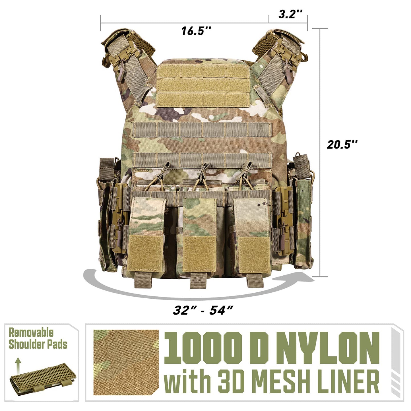 Bravery Tactical Vest - Lightweight 3D Breathable Quick Release Vest for Airsoft Adjustable Modular Training Gear Outdoor
