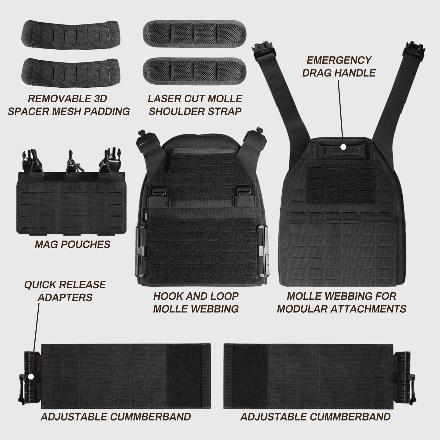 Bravery Tactical Vest - Quick Release Adjustable Airsoft Vest Lightweight Breathable Weighted Design