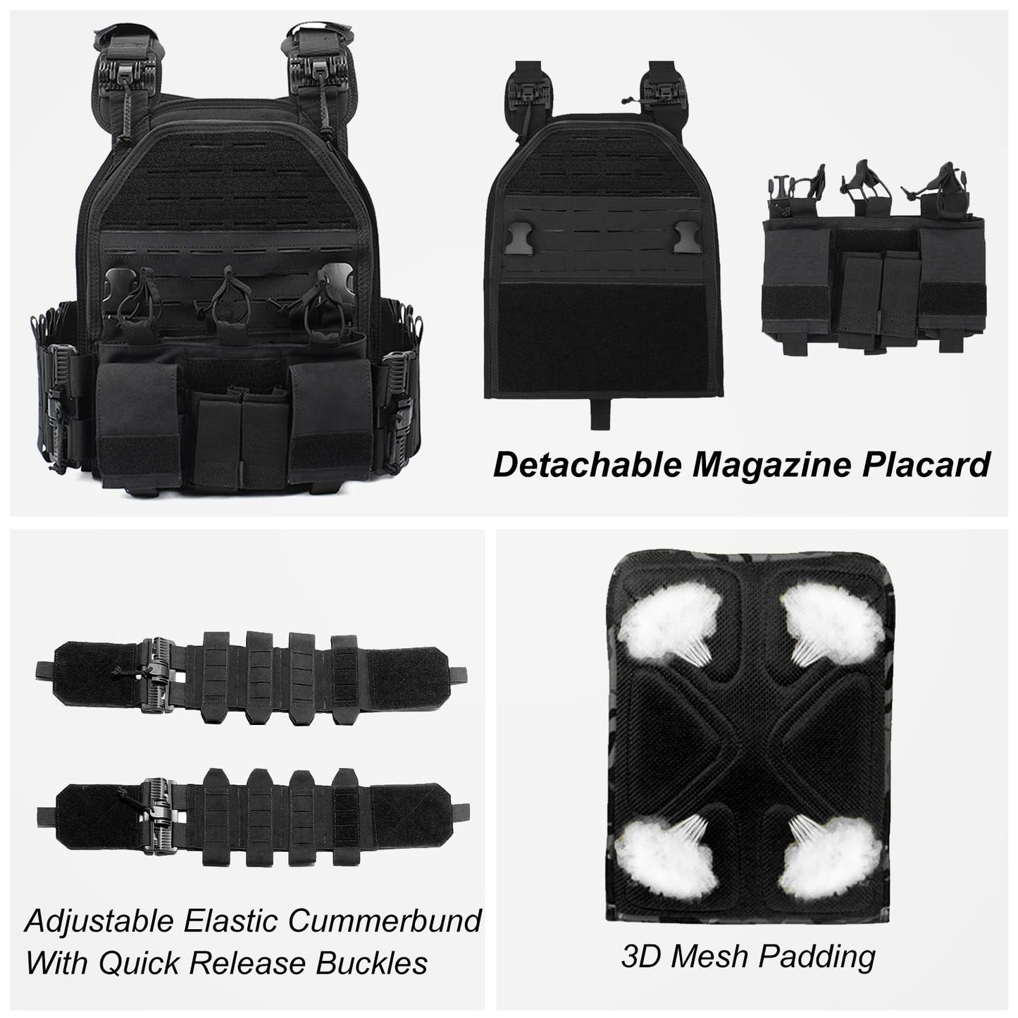 Bravery Tactical Vest - Lightweight MOLLE Quick Release with Magazine Placard