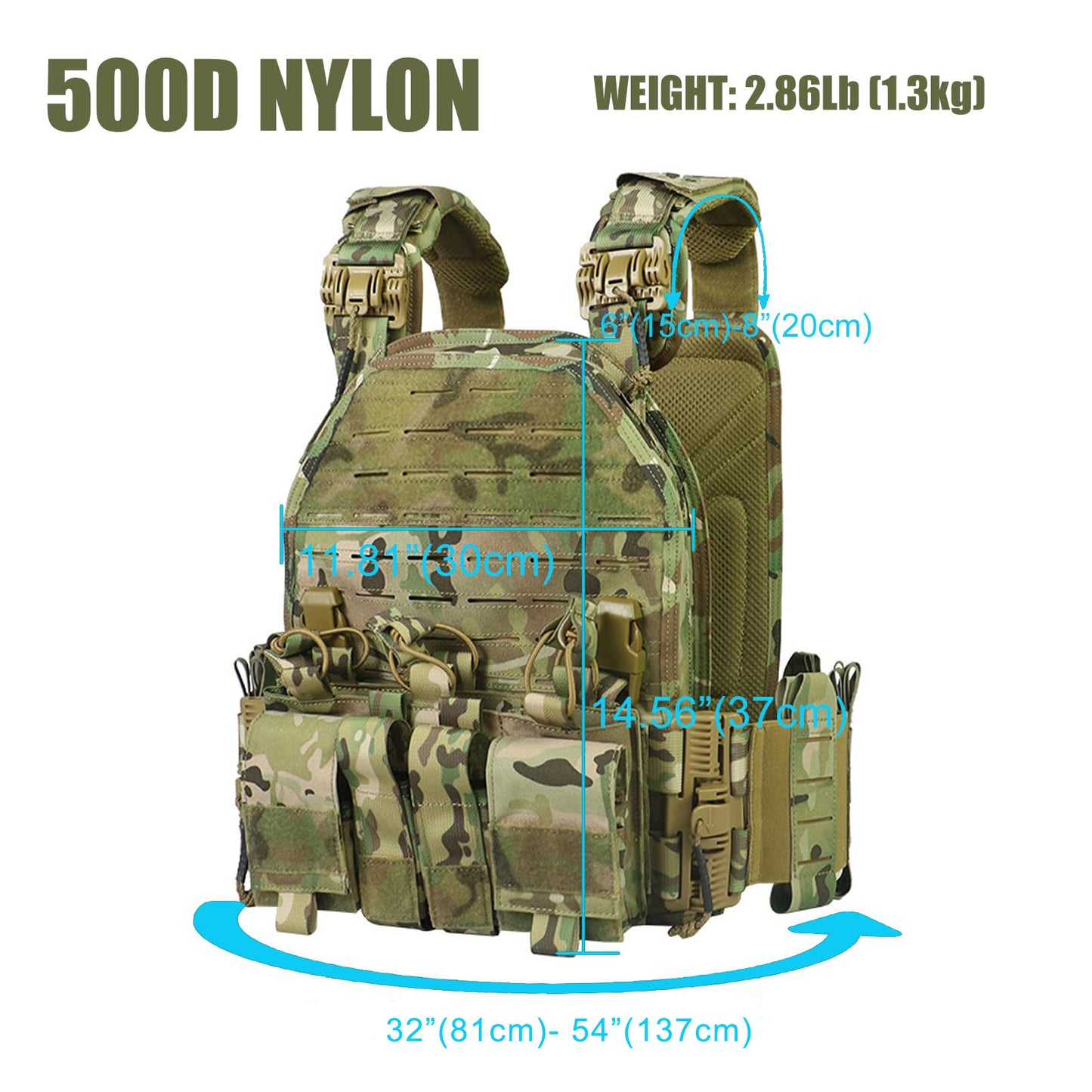 Bravery Tactical Vest - Lightweight MOLLE Quick Release with Magazine Placard