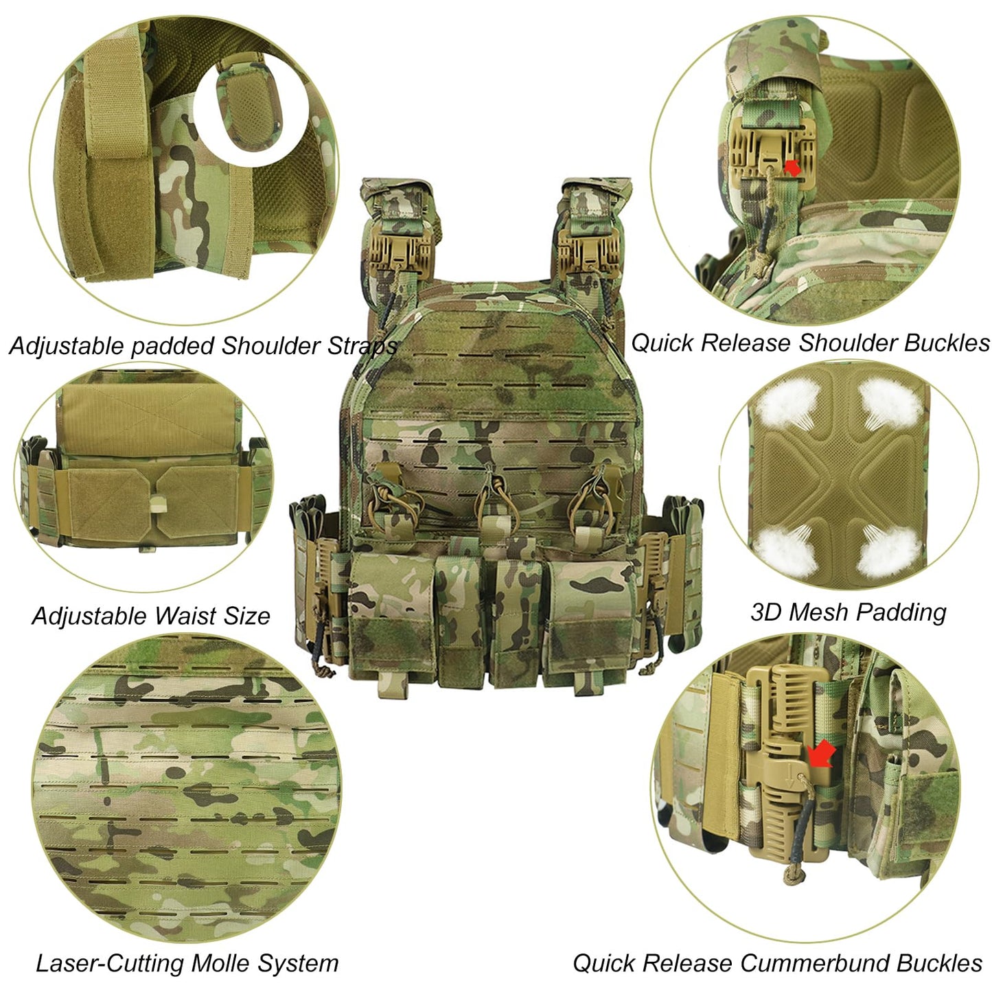 Bravery Tactical Vest - Lightweight MOLLE Quick Release with Magazine Placard